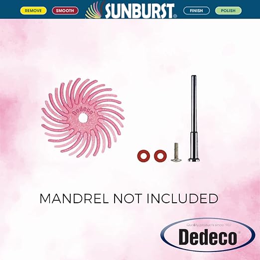 Dedeco Sunburst Radial Bristle Discs 48-Pack - 7/8" Curved - Pink 600 Grit (Fine, Pumice) - Aluminum Oxide for Polishing & Finishing
