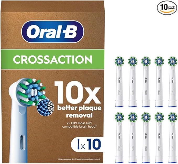 Oral-B Pro Cross Action Toothbrush Heads for Electric Toothbrush, Pack of 10, Suitable for a Post Box