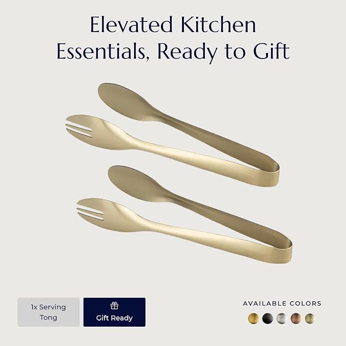 Stainless Steel Serving Tongs, Elegant Table Tongs for Dining (Matte Champagne Gold)