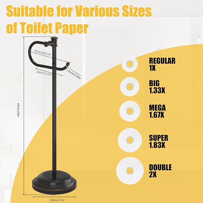 BESy Toilet Paper Holder Free Standing Bathroom Toilet Tissue Holder Stand for Floor Toilet Paper Roll Holder with Storage Hardware Accessories Rack Hand Towel Bar Oil Rubbed Bronze Stainless Steel
