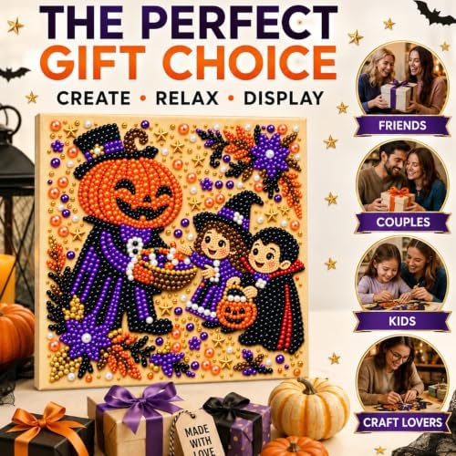 Diamond and Pearl Art Kits for Adults, Halloween Decorations, Framed Decor