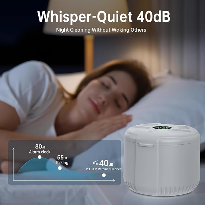Ultrasonic Retainer Cleaner Machine, 45kHz Dental Cleaning Pod with Digital Timer for Dentures, Mouth Guards, Night Guards, Aligners, Toothbrush, Jewelry, Dental Appliances, 200ML Capacity