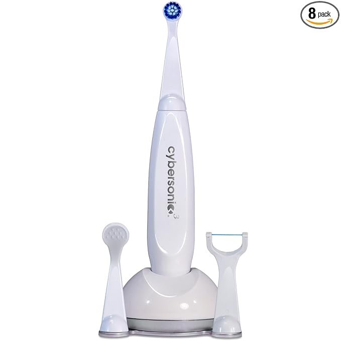 Cybersonic3 Electric Toothbrush, Rechargable Power Toothbrush with Complete Dental Care Kit Including Tongue Scraper and Floss Heads