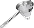 8 Inch Chinois Strainer,18/8 Stainless Steel Conical Fine Mesh Bouillon Sieve, Heavy Duty China Cap Strainers with Stand for Sauces Soups Broth Purees Jam