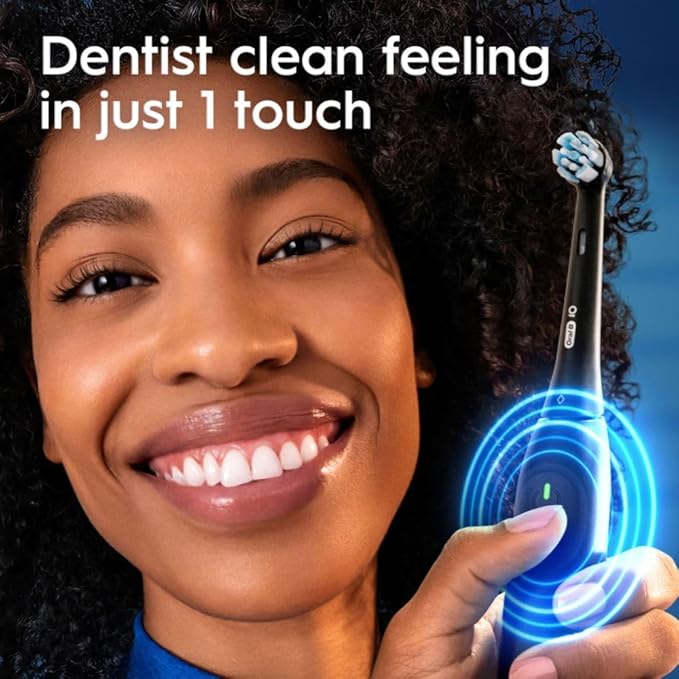 Oral-B Rechargeable Electric Toothbrush, iO2 Starter Kit, 3 Cleaning Modes, Automatic Pressure Sensor to Protect Gums, 2 Brush Heads, Night Black