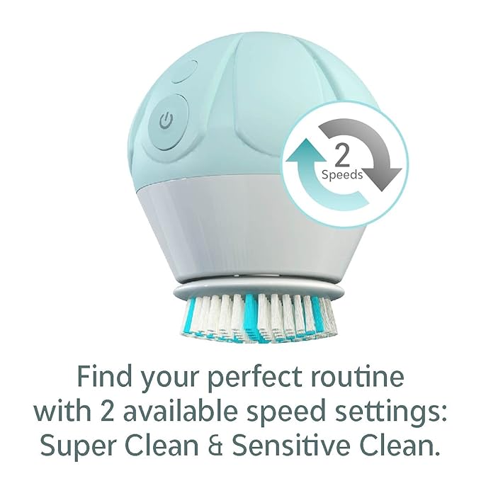 Tao Clean Ona Diamond Orbital Facial Brush and Cleansing Station – Robin's Egg Blue – Electric Face Cleansing Brush with Ergonomic Handle, Dual Speed Settings, 2 Piece Set, (BA-0201-RBE-US)