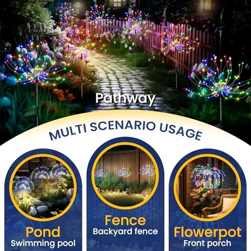 GIGALUMI 4 Pack Solar Firework Lights Outdoor, Garden Decor, Multicolored