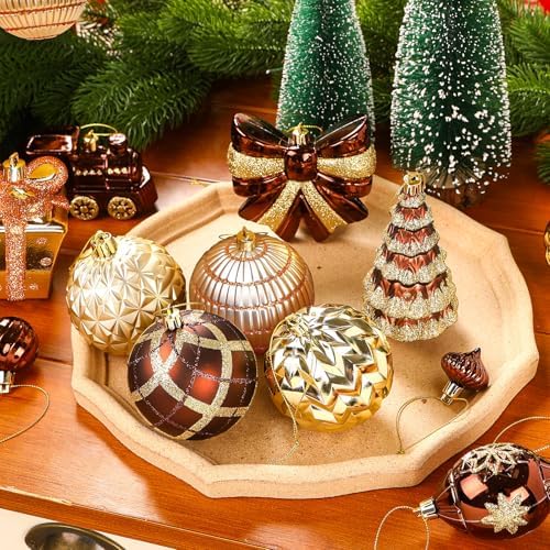 Alupssuc 82pcs Classic Christmas Balls Ornaments Set, Bronze Copper Gold