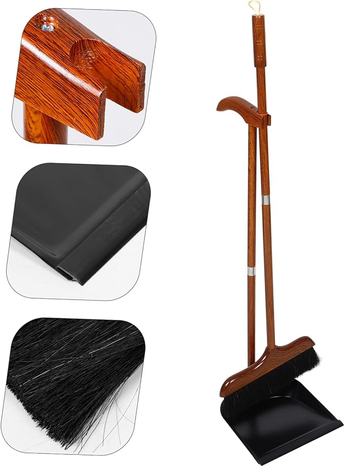 Redwood Horsehair Broom with Long Handle and Dustpan Set Cleaning for Indoor and Outdoor Use Pet Hair and Debris Collection