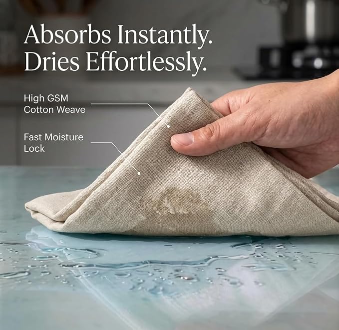 Urban Villa Harvest Kitchen Towels Premium Quality 100% Cotton Solid Kitchen Towels Set of 6 Ultra Soft Size 20X30 Inches Chambray Beige/White Color Kitchen Towel Highly Absorbent Kitchen Towels