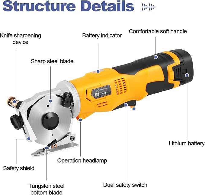 MXBAOHENG Electric Scissors Cordless Cardboard Cutter Rotary Cutter with Safety Switch, Power Box Cutter Fabric Cutting Machine (2 Batteries)
