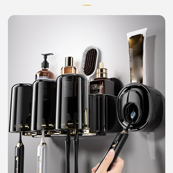 Toothbrush Rack Toothbrush Rack Free Punching Mouthwash Cup Toothbrush Cup Hanging Wall Bathroom Wall-Mounted Shelf Family Set Bathroom Toothbrush Holder(Four Persons)