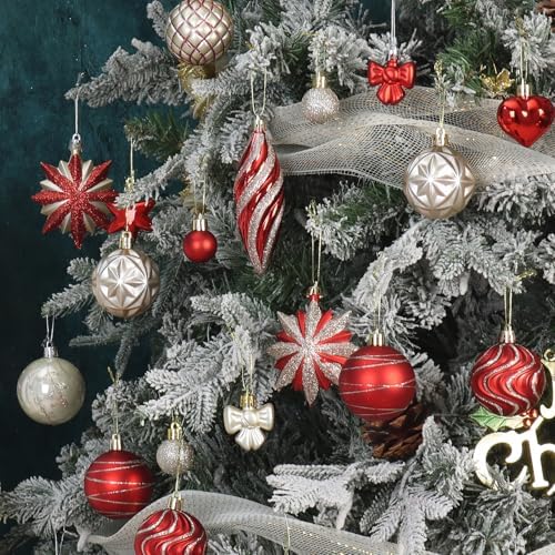 82Pcs Red and Gold Christmas Ornaments Set, Shatterproof Plastic Christmas Decorations for Tree Assorted Baubles Xmas Ball Ornaments for Holiday Party Decor (Red&Gold)