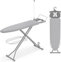 KINGBOARD Ironing Board, Compact Iron Board Full Size with Extra Thick Cover, 7 Adjustable Heights Stand with Hanger and Iron Rest, Large Heavy Duty Ironing Board with Storage Tray, 13x43 Grey