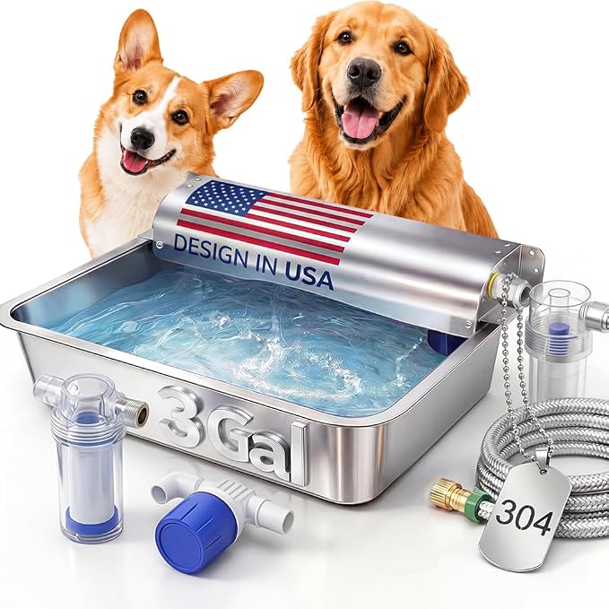 3 Gallon Automatic Dog Water Dispenser 304 Stainless Steel Auto-Fill | 3 Gallon auto water feeder, 304 stainless steel bowl with float valve for pets & poultry indoor outdoor use
