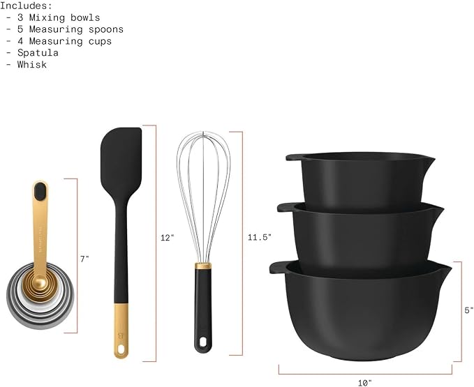 14 Piece Mixing Bowl and Measuring Set, Nesting Kitchen Prep Set with Measuring Cups Spoons Whisk Spatula, BPA Free Dishwasher Safe Baking Set