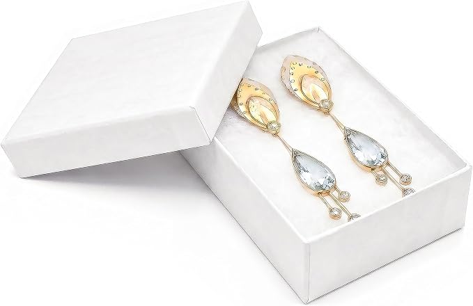 TheDisplayGuys - 100-Pack #32 Cotton Filled Cardboard Paper Jewelry Boxes Gift Case - Matte White (3.3" x 2.3" x 1.0") - for Shipping or Storage