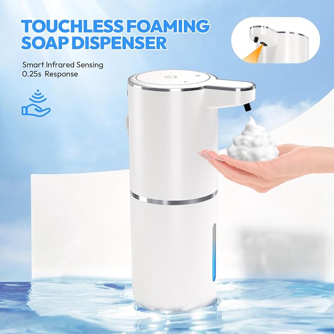 2 Pack Automatic Foaming Soap Dispenser,Touchless Foam Soap Dispenser,12.8oz Rechargeable Wall Mounted Smart for Bathroom and Kitchen Dish Soap,Easy for Toddlers(White)