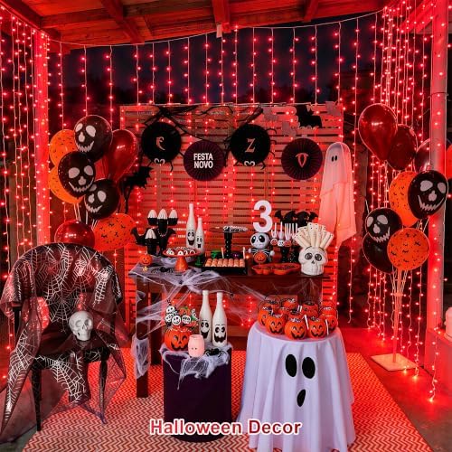 JMEXSUSS 300LED Red Curtain Lights for Halloween Christmas Decor, 9.8x9.8ft