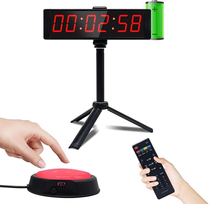 Large Stopwatch with Start/Stop Button, LED Digital Timer with Remote, Countdown Clock with Buzzer, Gym Clock for Home Gym, Interval Timer for Workout, Rechargeable (with Stand)