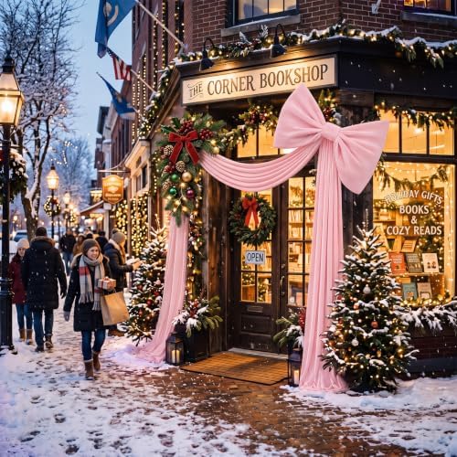 118 x 47 Extra Large Christmas Pink Velvet Bows Outdoor