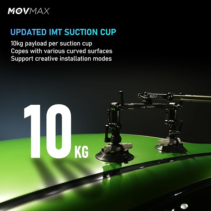 MOVMAX Razor Arm Air Shock Absorption Car Mount Shooting System for DJI Ronin Series(eg:RS4 Pro/RS4/RS3 Pro), Four Suction Cup Car Mount Kit,Gimbal Stabilizer with 22 Inch Storage Case(Green)