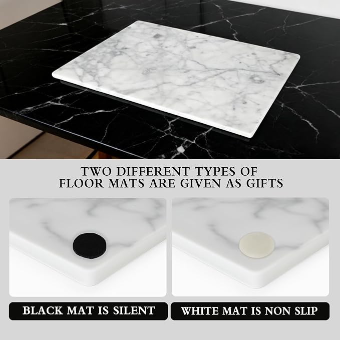 Marble Cutting Board for Kitchen 16×12 Inch Italian Carrara White | Natural stone, 0.59" thick, non-slip feet, stay cool for dough/butter, ideal for pastry, cheese, charcuterie, pizza, bread