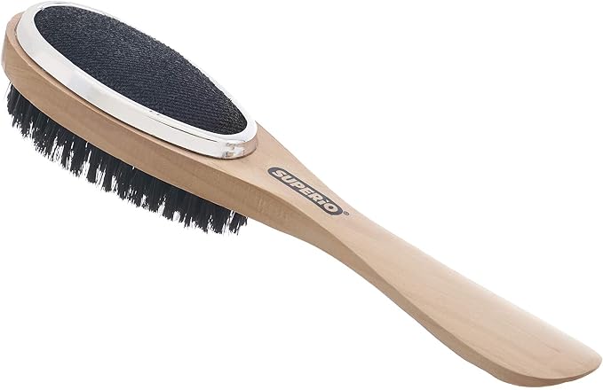 Superio Lint Brush for Clothes, 2-Pack, 3 in 1 Garment Brush - Double Sided Wood Handle, Clothes Brush, Lint Brush for Suit, Wool Coat, Removes Pet Lint and Dust and Shoe Horn