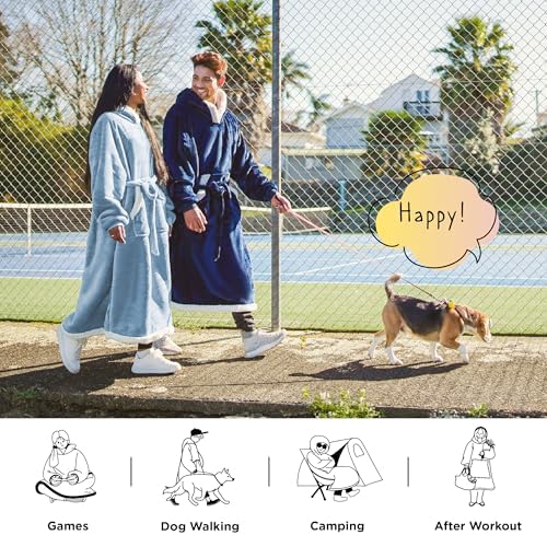 Bedsure Wearable Blanket Hoodie, Long Hooded Blanket Sweatshirt as Birthday Gifts for Women, Cozy Sherpa Hoodie for Adult, Standard, Sky Blue