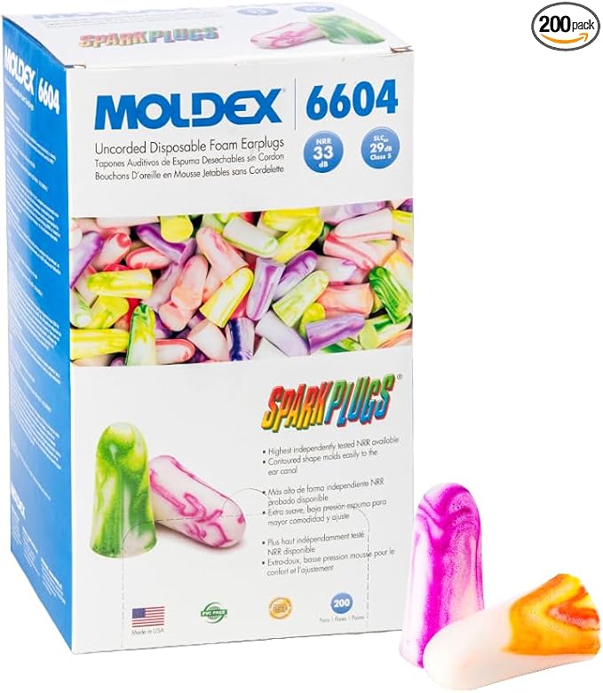 200 Pairs Moldex 6604 Sparkplugs Disposable Ear Plug Uncorded NRR 33