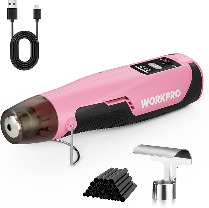 WORKPRO 7.2V Pink Cordless Mini Heat Gun, 1.5s Fast Heating