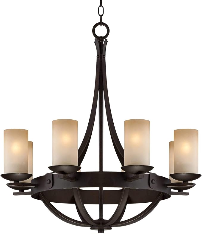 Sperry 28" Wide Bronze Bowl and Scavo Glass 8-Light Chandelier | Industrial Rustic Farmhouse Cylinder Fixture for Cottage Core Dining Room House Foyer Kitchen Island Entryway Bedroom