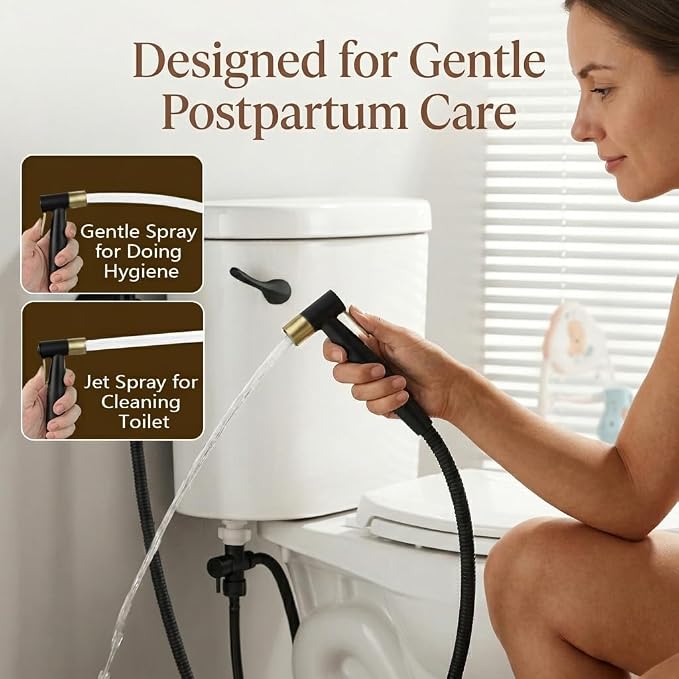 BARROCK Handheld Bidet Sprayer for Toilet, Stainless Steel Metal Made Baby Cloth Diaper Spraying Kit, Bathroom Toilet Bidet Attachment Set for Bathing Pets and Feminine Washing,Matte Black and Gold