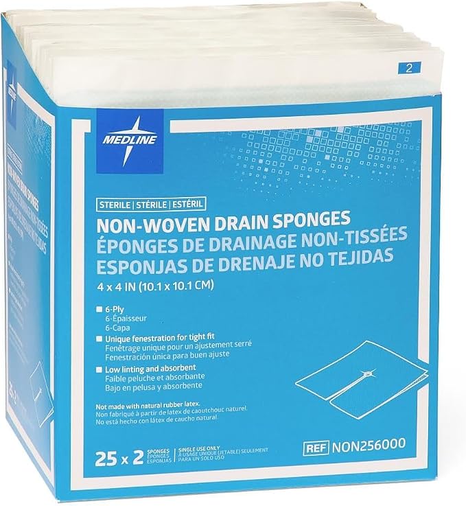 Medline Gauze Sponge 4'' X 4'' Drain 6 Ply, NON256000 50 Count
