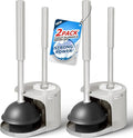 FORASTO 2Pack 2 in 1 Toilet Plunger and Brush Set,Extended Handle Plunger,Toilet Bowl Brush Plunger Set,Bathroom Cleaning Tools,Cleaning Brush,Toilet Brush Plunger Combo,Cream Grey（21inch）