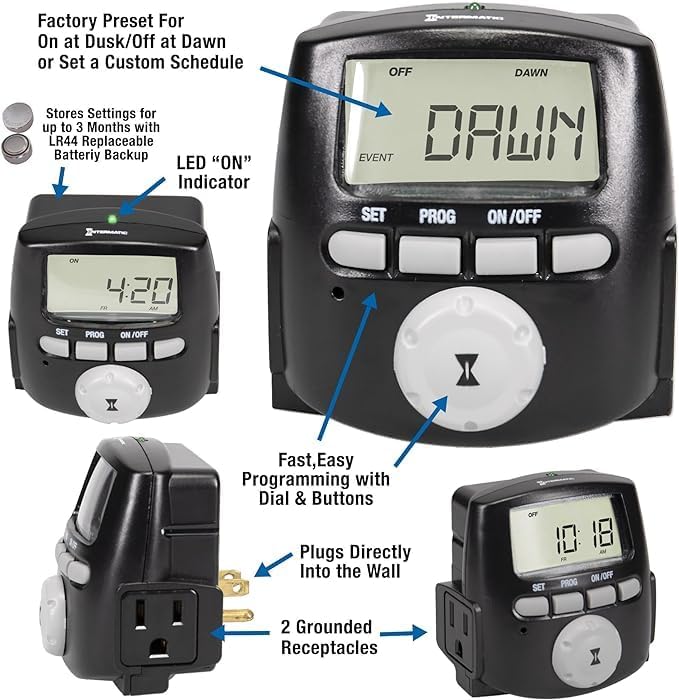Intermatic DT200LT Digital Astronomic Landscape Timer - Precision Control for Outdoor and Indoor Lighting - Easy to Operate Timer for Landscape Lighting & Christmas Lights