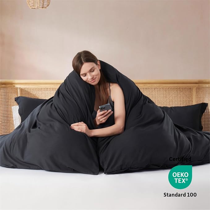 Nestl Black Duvet Cover King Size - Soft Double Brushed King Duvet Cover Set, 3 Piece, with Button Closure, 1 Duvet Cover 104x90 inches and 2 Pillow Shams