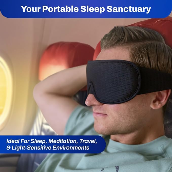 DefenderShield E M F Protection Sleep Mask – Travel Accessories with Blackout Memory Foam – Adjustable Eye Masks for Sleep with Breathable Mesh for Travel & Protection – Black Sleeping Mask, 1 Pack