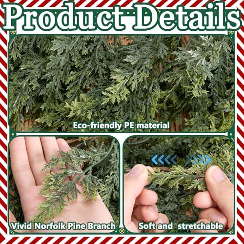 4 Pcs Double Color Christmas Norfolk Pine Garlands for Mantle Fireplace