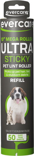 Evercare 10-Inch Mega All-Purpose Pet Hair Lint Roller Refill, 50 Sheets – Sticky Roller for Pet Hair, Cat & Dog Hair Remover, Lint Remover, Pet Hair Remover for Furniture, Clothing & Cars