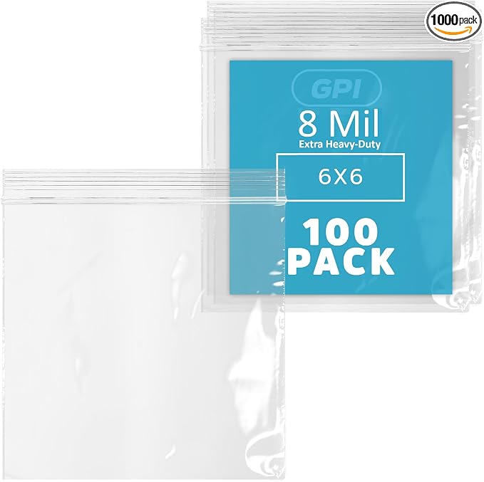 6" x 6" Small Reclosable Zip Bag - Heavy-duty 4 Mil, Bulk Case of 1,000 - Clear, Resealable Zip Top Lock for Storage & Packaging Food, Sandwiches, Cookies, Nuts, Bolts & Screws.
