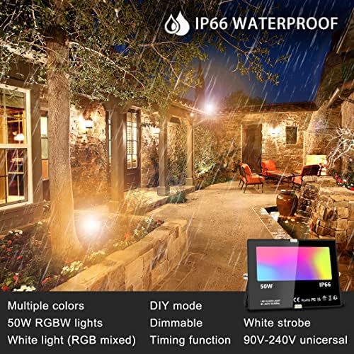MELPO Led Flood Light 500W Equivalent, RGBW Led Outdoor Lights Colored Floodlight with Remote,50W,5000ML 2700K,120 Colors, Timing, Dimmable, Custom Modes, Landscape Lighting (6 Pack)