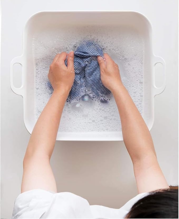 OHE Laundry Tub, Length 17.1 x Width 14.6 x Depth 6.9 inches (43.5 x 37 x 17.5 cm), White, Arao! Large Storage, Hand Wash, Place, Can Be Used for Pet Washing, Foot Bath, Made in Japan, Set of 2