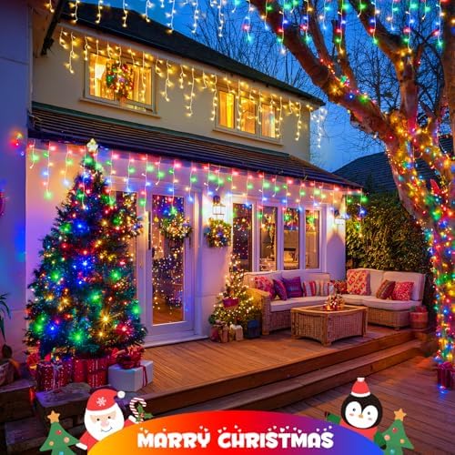 JMEXSUSS Color Changing Icicle Lights for Outside, 11 Modes 400 LED