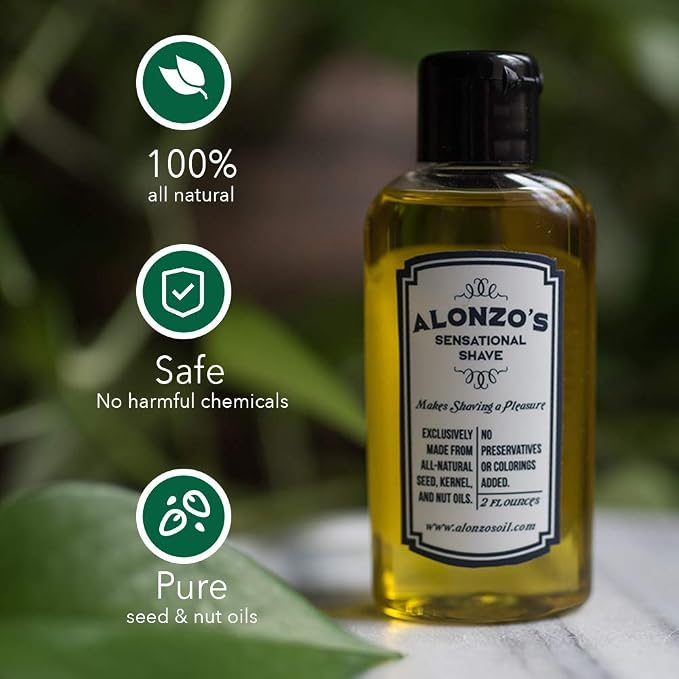 Alonzo's Sensational Shave - Shaving Oil for Men (3-Pack, 2 Oz Bottles) All-Natural Pre-Shave & After Shave Oil for Face and Body - Moisturizes & Calms Irritated Skin from Razor Burn