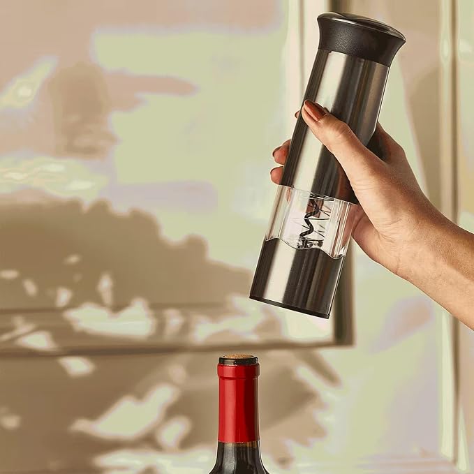 Wine Enthusiast Automatic Compact Wine Bottle Opener and Foil Cutter Set - Fully Electric Corkscrew with Charging Station - Effortlessly Extracts Natural and Synthetic Corks (3-Piece Set)