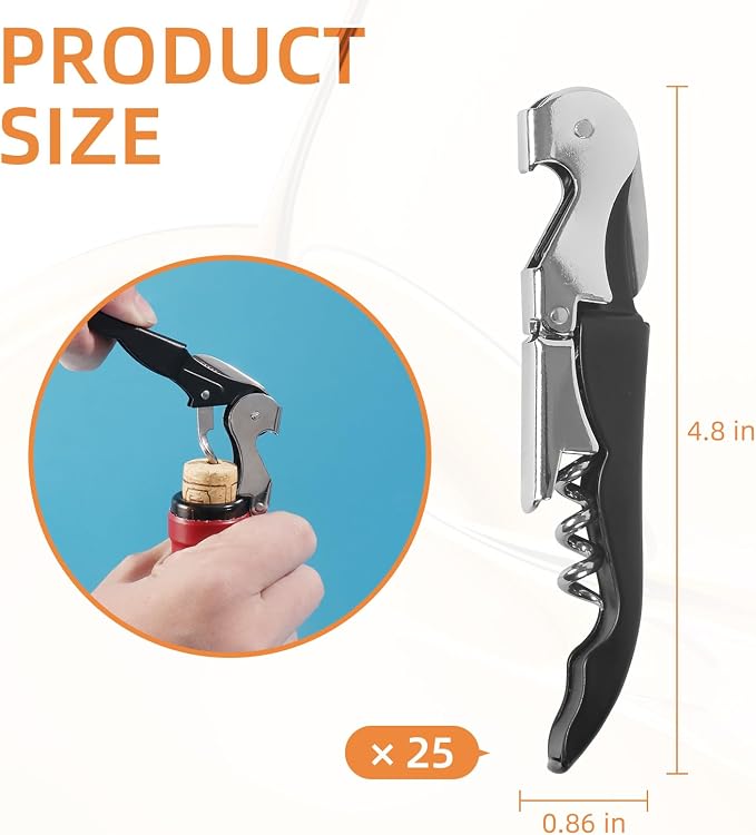 25 Pack Black Wine Opener Bulk Waiter Corkscrew Wine Opener Upgraded Heavy Duty Wine Keys Double Hinged Wine Key for Serves Bartenders Party Favor (25 Pack)