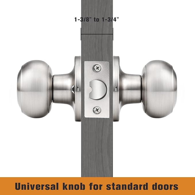 Probrico Brushed Nickel Passage Door Knobs Round Handles for Hall or Closet Knobs Keyless Hardware, 2 Pack