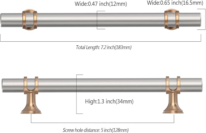 Asidrama 6 Pack 5 Inch(128mm) Brushed Satin Nickel and Champagne Bronze Cabinet Pulls Heavy-Duty Solid Kitchen Cabinet Handles Vintage Aged Brass Drawer Hardware for Cupboard