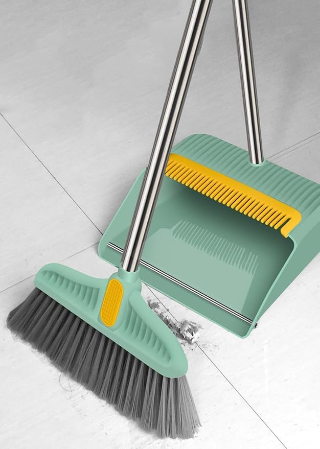 Upgrade Broom and Dustpan Set for Home, Standing Dustpan and Broom for Kitchen Office Lobby Floor